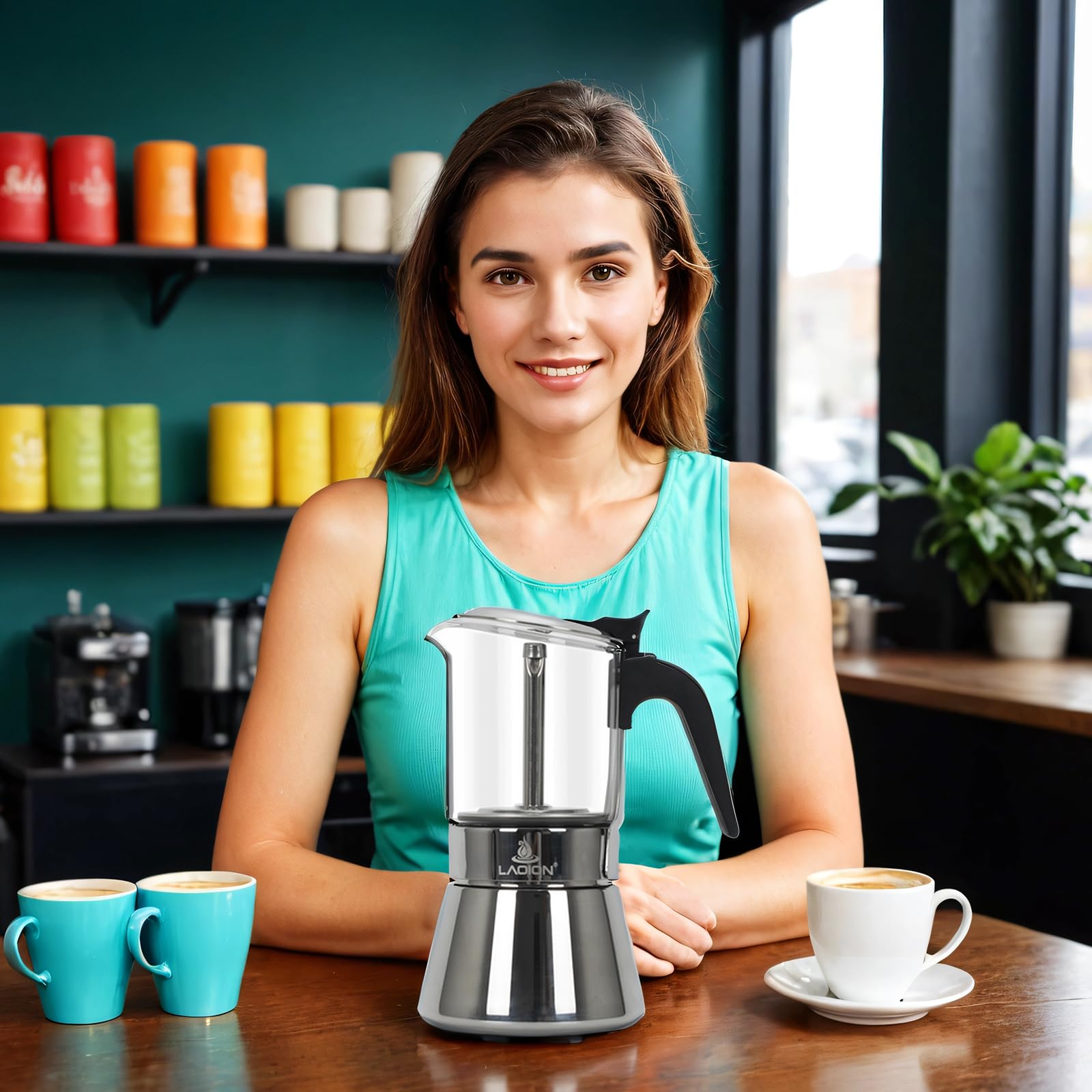 Compact 6Cup moka pot for authentic espresso LAOION