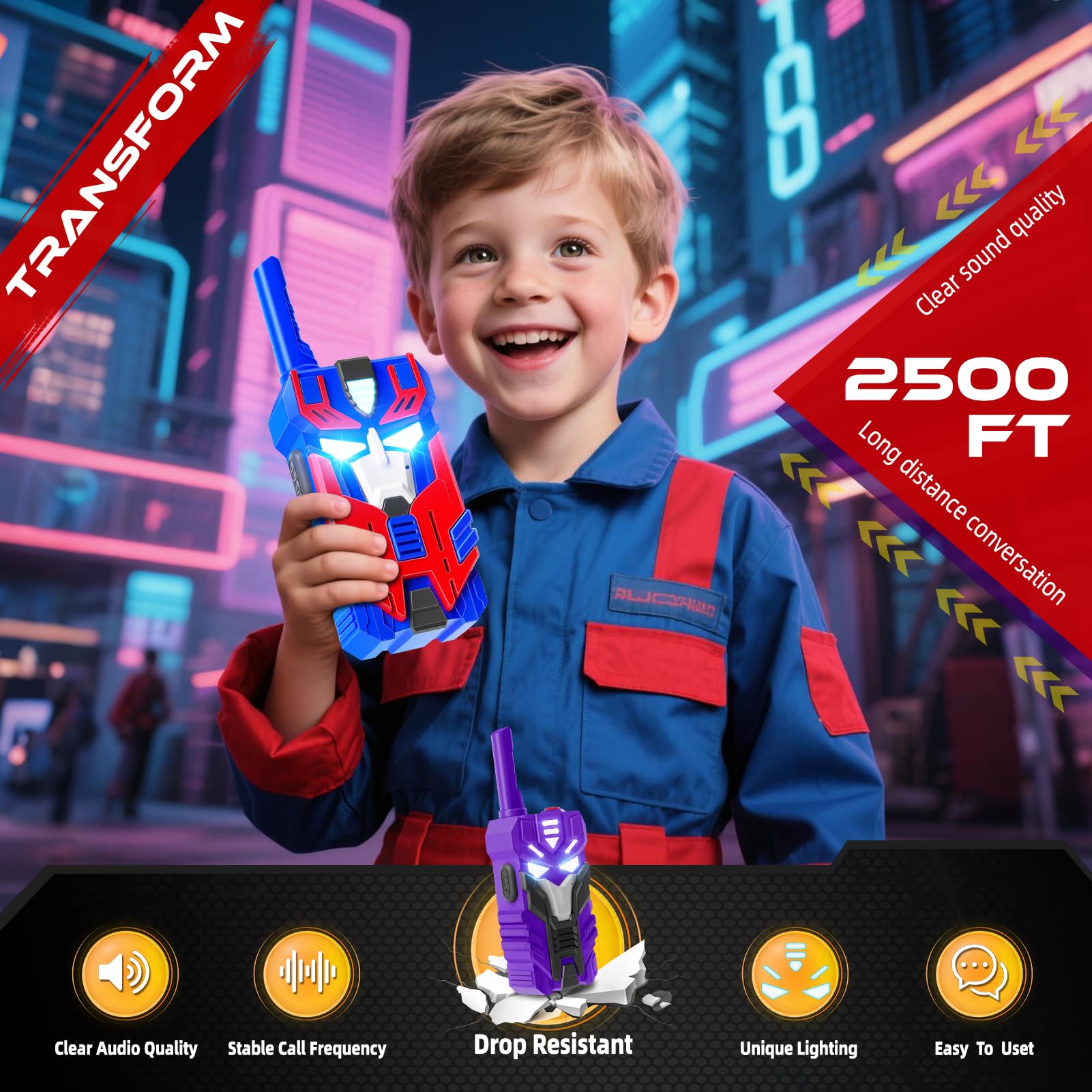 3 AAA batteries per unit not included for Transform Toys Walkie Talkies for Kids 3 Pack