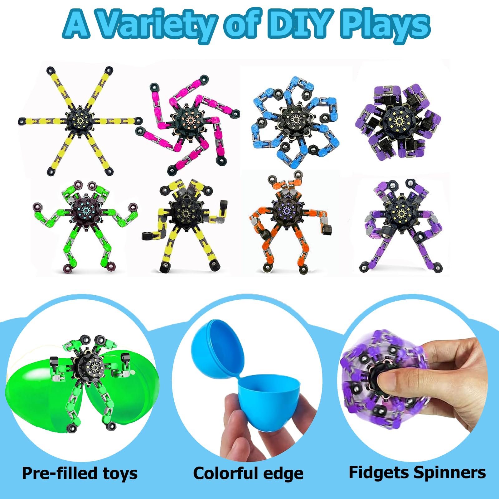 Transformable Chain Robot Fidgets Spinners Toy inside eggs
