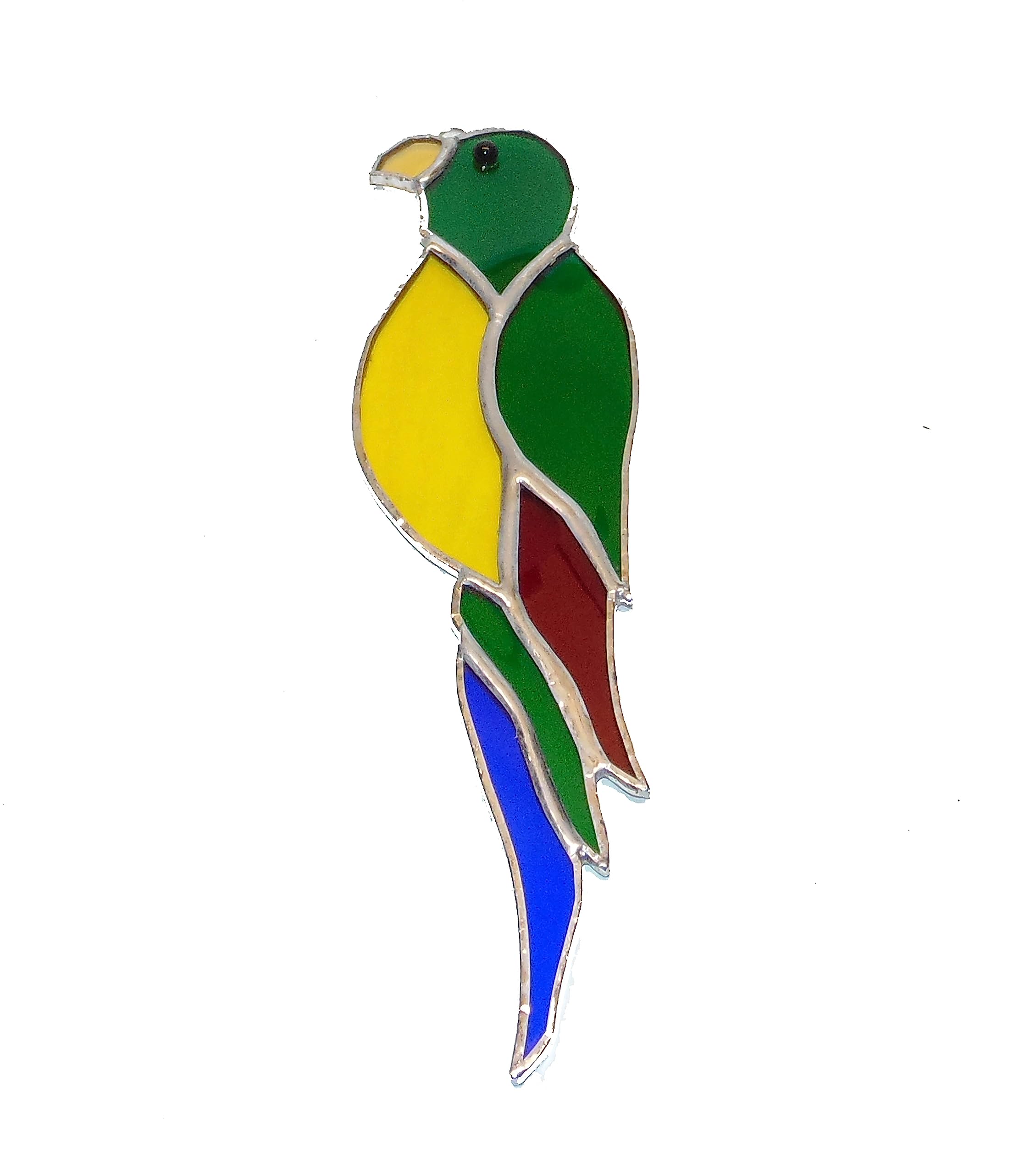 Translucent glass parrot with green yellow red blue colors