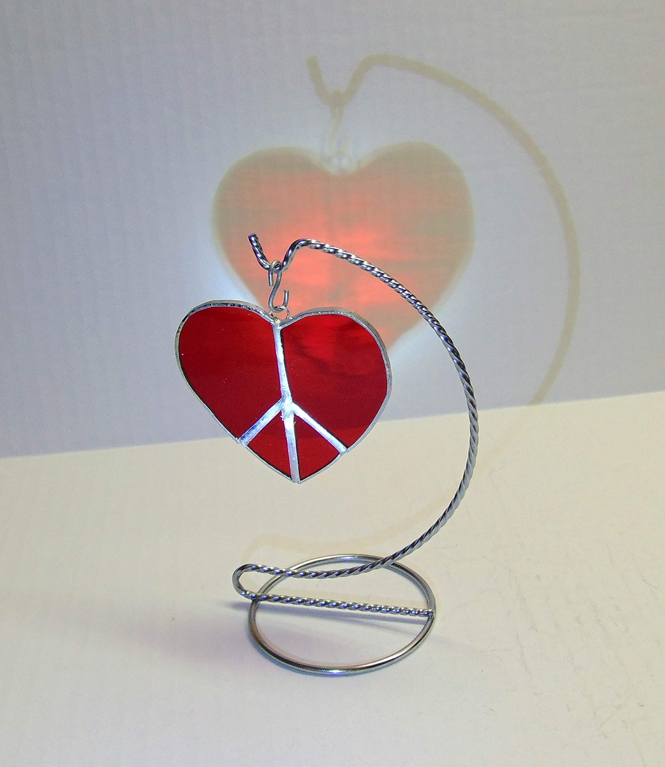 Translucent ruby red stained glass heart ornament