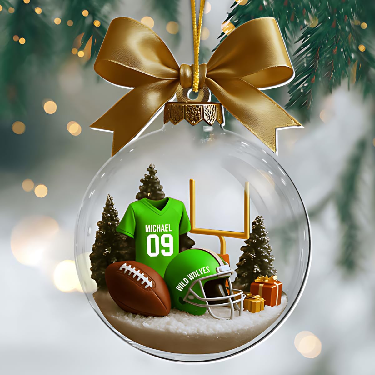 Football ornament customization with jersey number on front