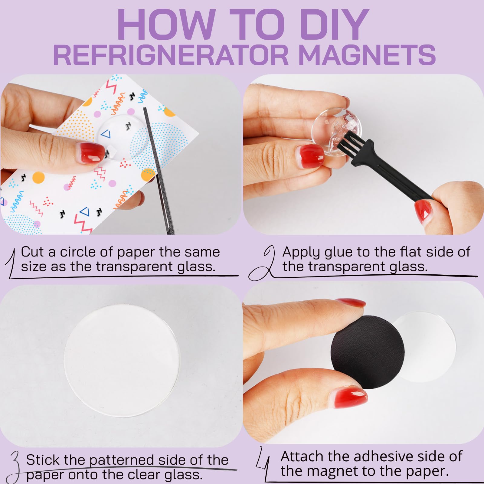 Transparent glass cabochons in DIY magnet kit