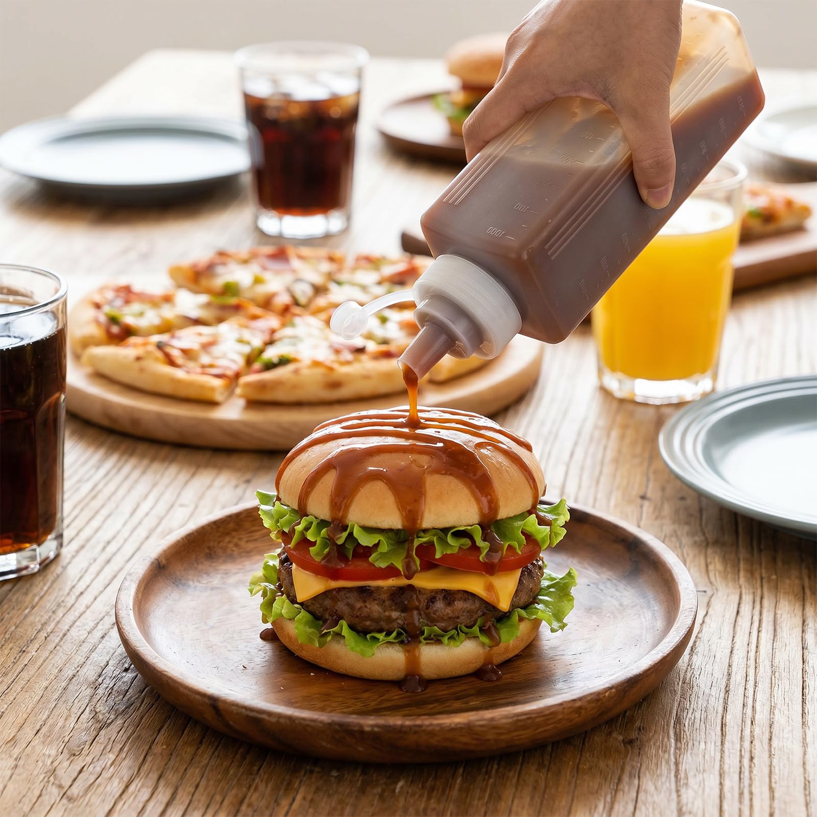 Transparent PE condiment bottle 1000ml for easy content viewing