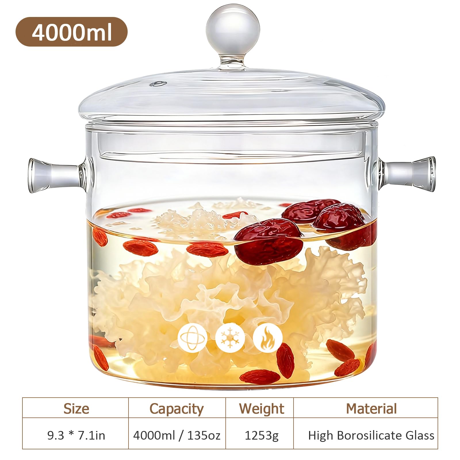 Transparent lid with steam vents on glass pot