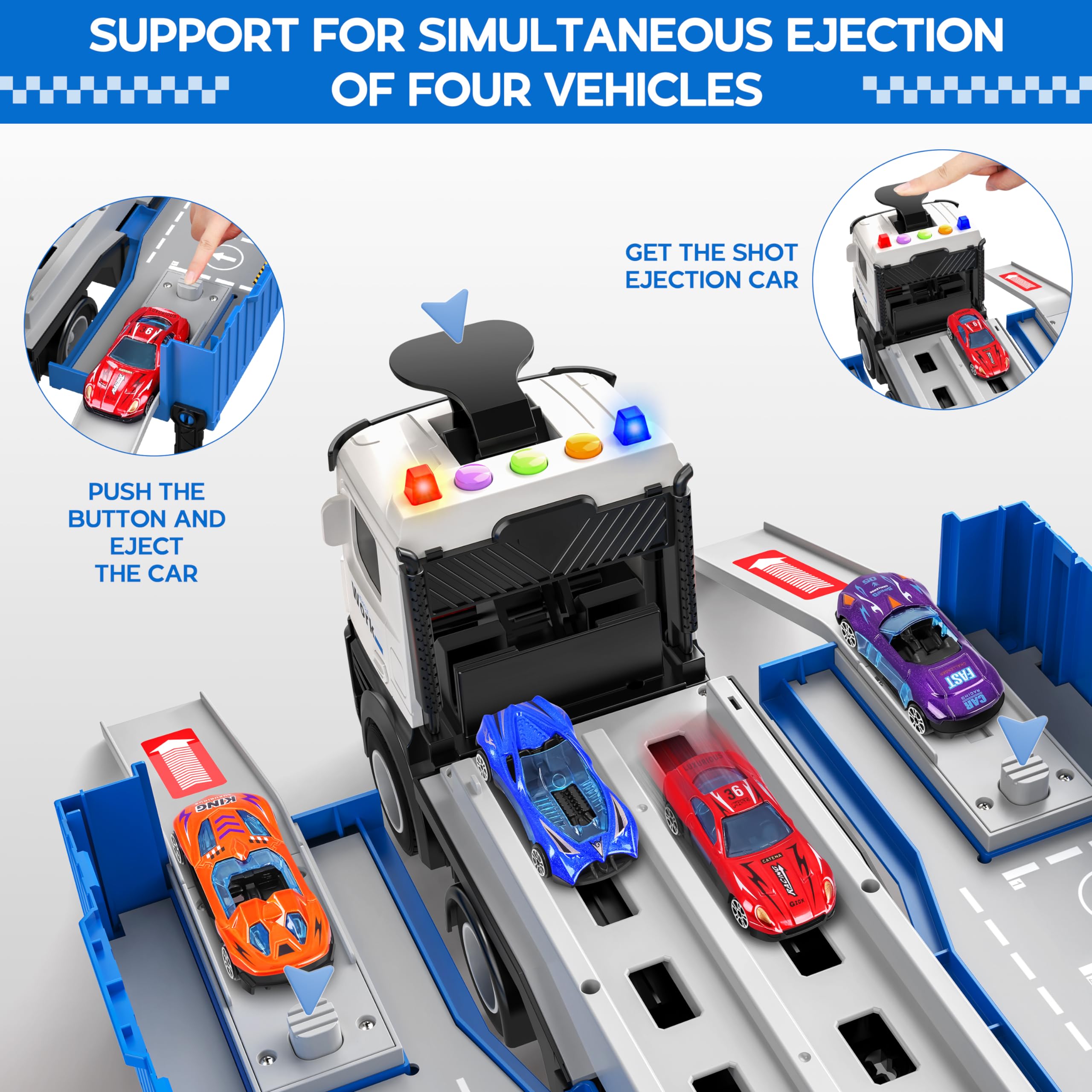 Transport truck toy with foldable catapult track