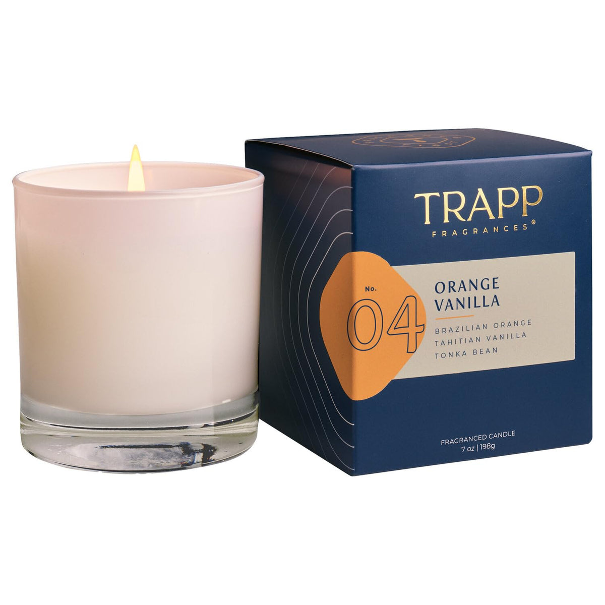 Trapp No. 4 Orange Vanilla 7 oz Signature Candle in white glass vessel