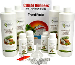 Cruise Runners compliant travel flask kit with four 17.3 oz bottles