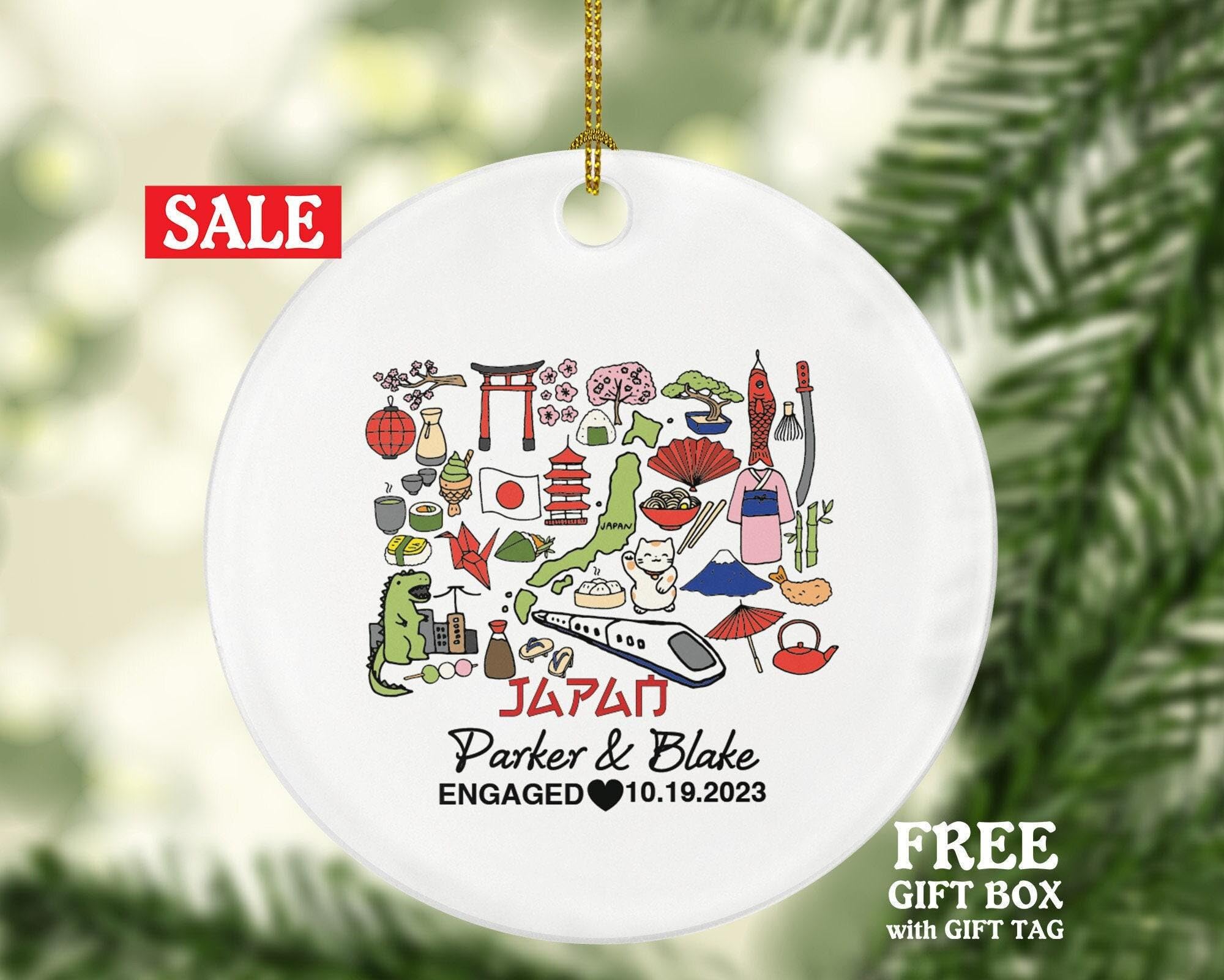 Travel inspired Japan ornament design for couples