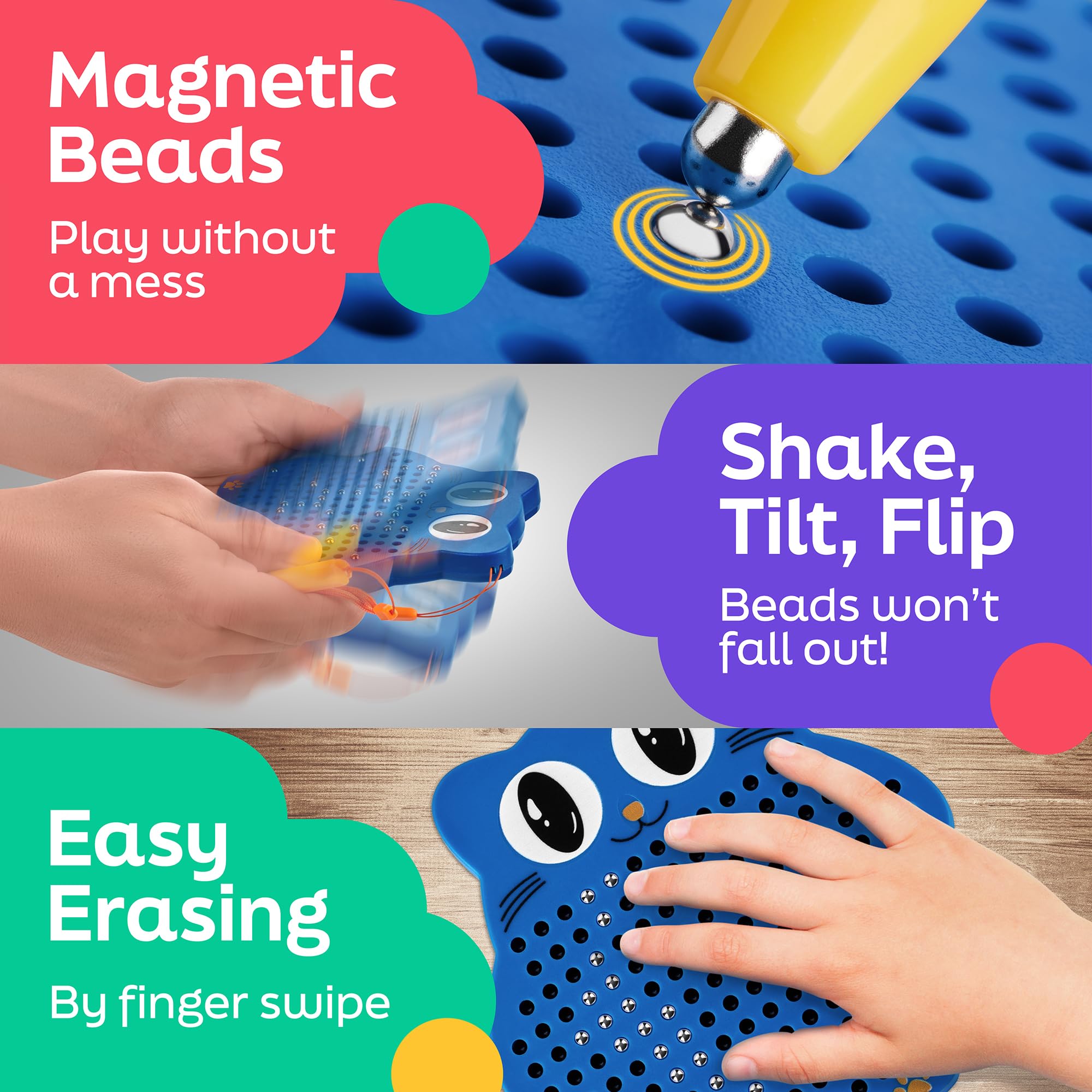 Travel friendly magnetic board with beads