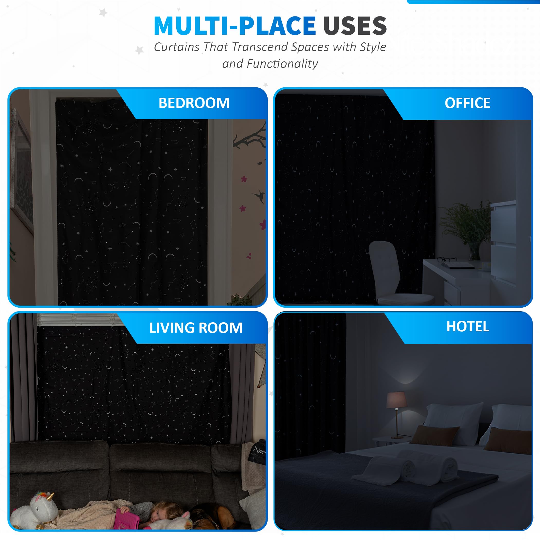 Travel nursery blackout curtains with star pattern