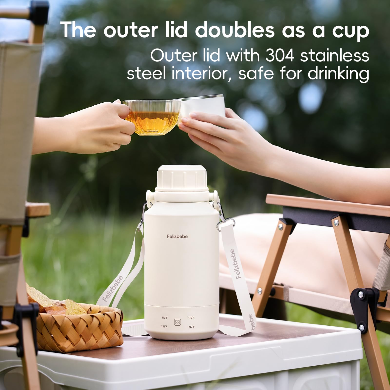 Kettle portability with handle and detachable shoulder strap