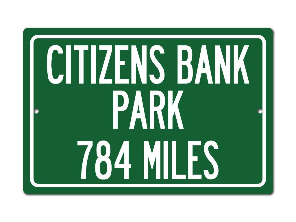 Personalized highway distance sign for Citizens Bank Park on aluminum