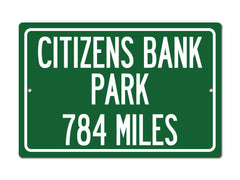 Personalized highway distance sign for Citizens Bank Park on aluminum