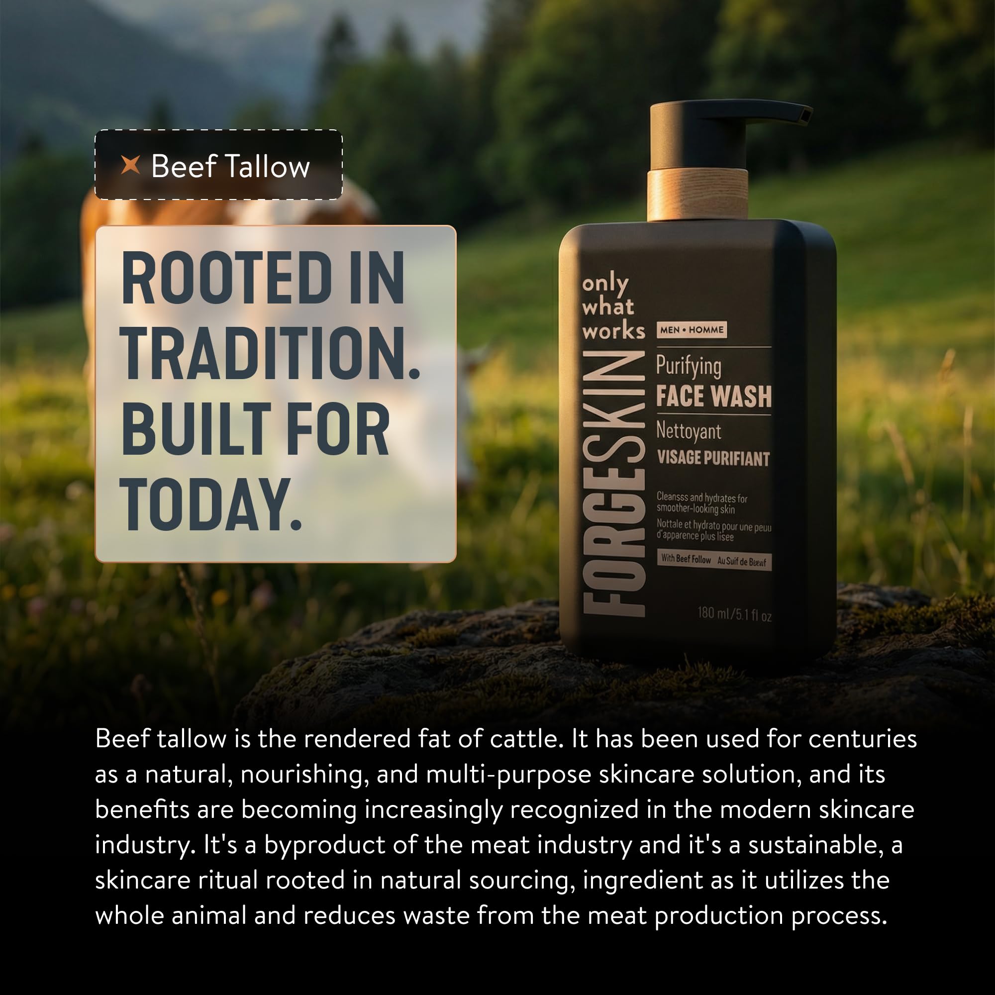 Grass-fed beef tallow skincare cleanser for men