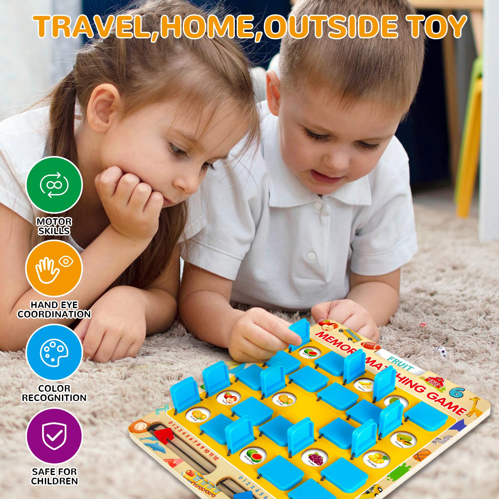 Travel toys for toddlers memory game with 12 themes shapes colors and more