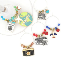 pixie-wine-charms travel set six charms featuring Tokyo Paris New York London