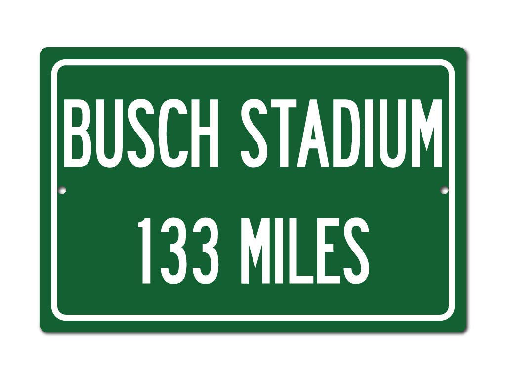 TravelSigns, Inc. personalized highway distance sign to Busch Stadium aluminum finish