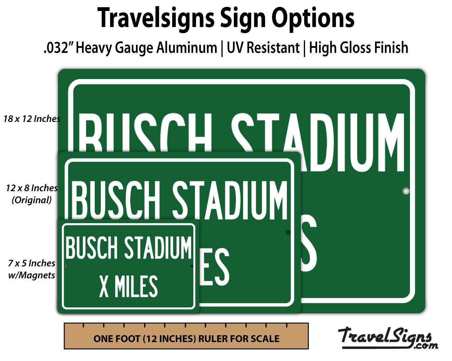 Ready to hang distance sign Busch Stadium aluminum by TravelSigns