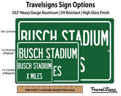 Ready to hang distance sign Busch Stadium aluminum by TravelSigns
