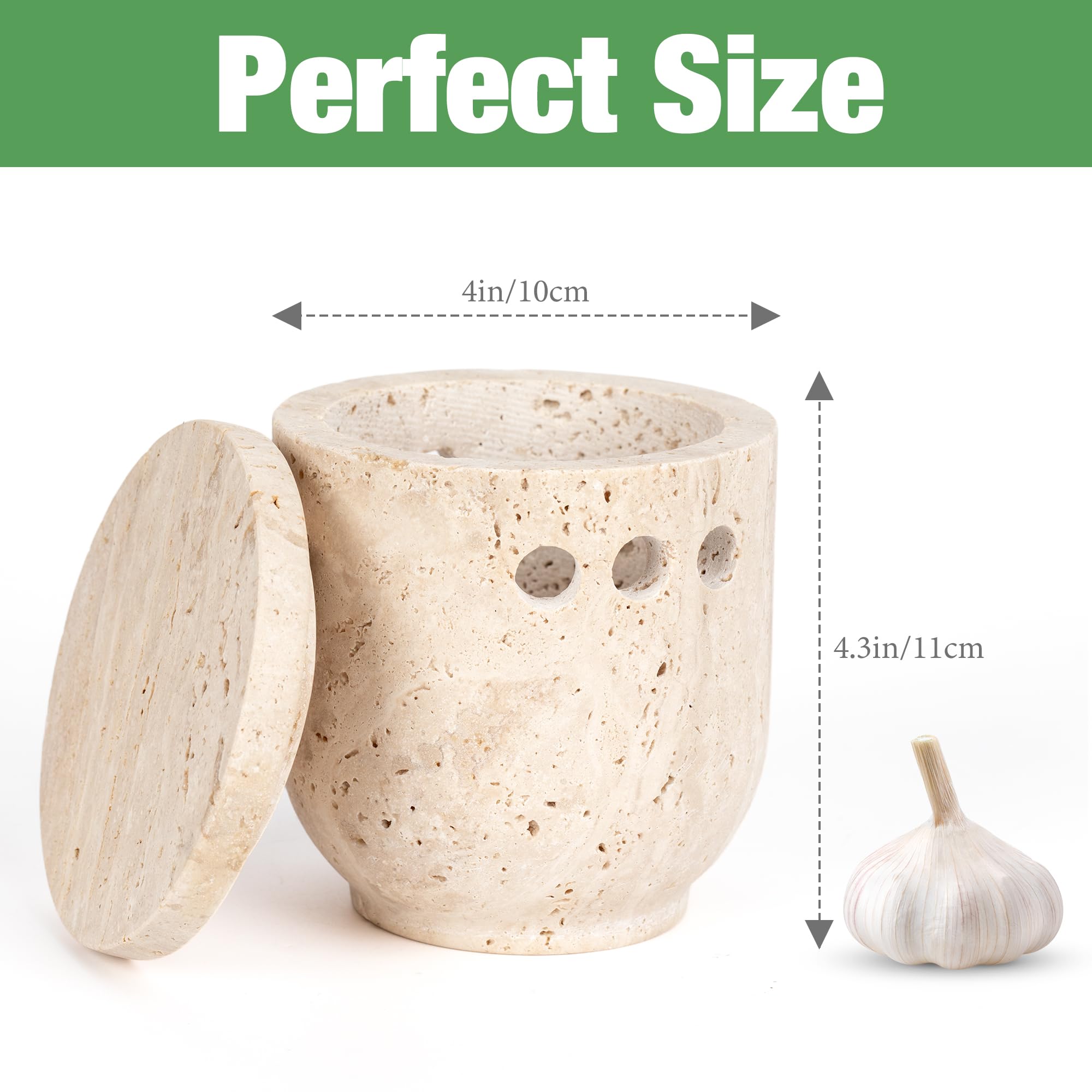 Handmade Travertine Garlic Holder with ventilation design