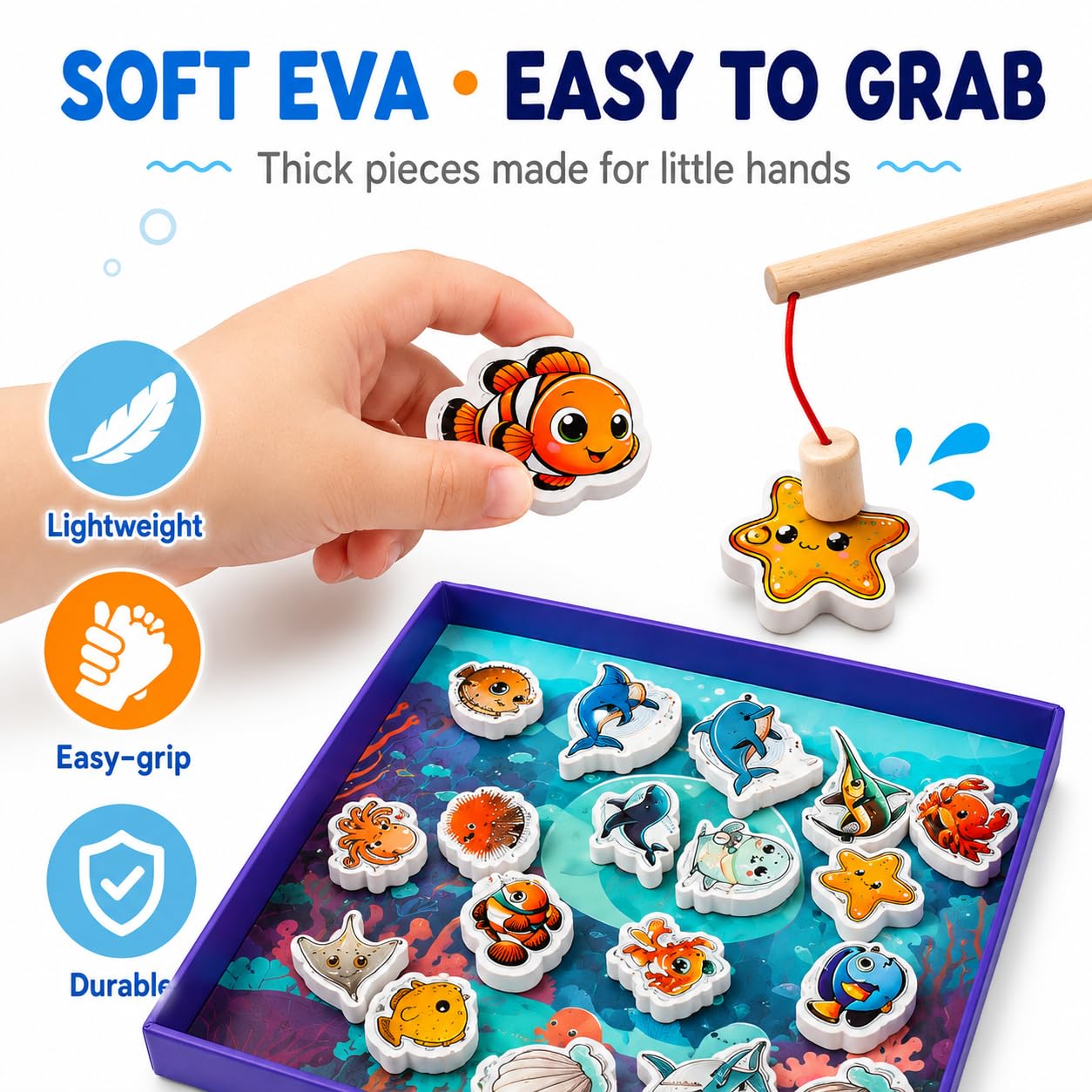 Two wooden fishing rods for 2-player TRAVOFUN game