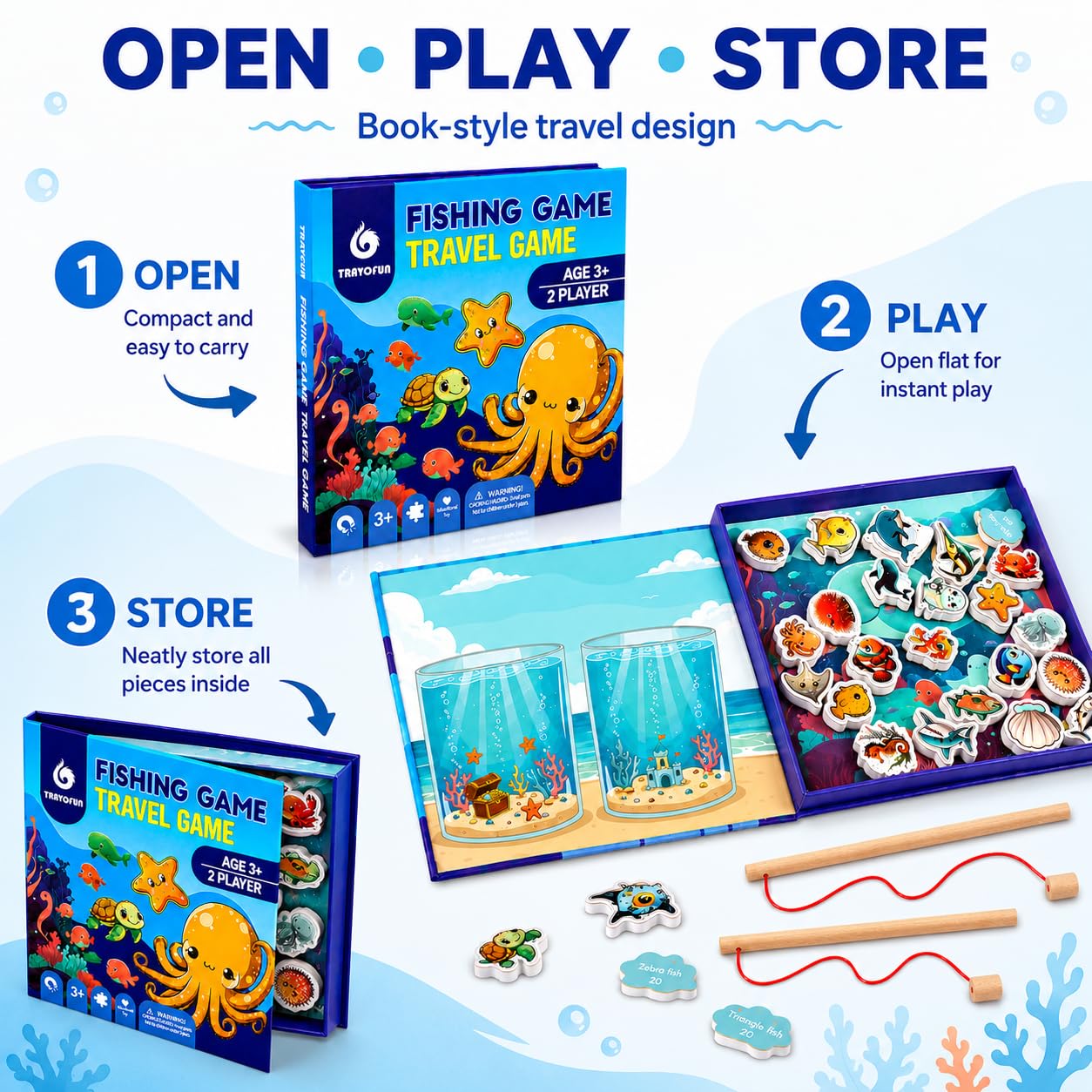 Close up of 6.5-inch TRAVOFUN travel fishing game pages