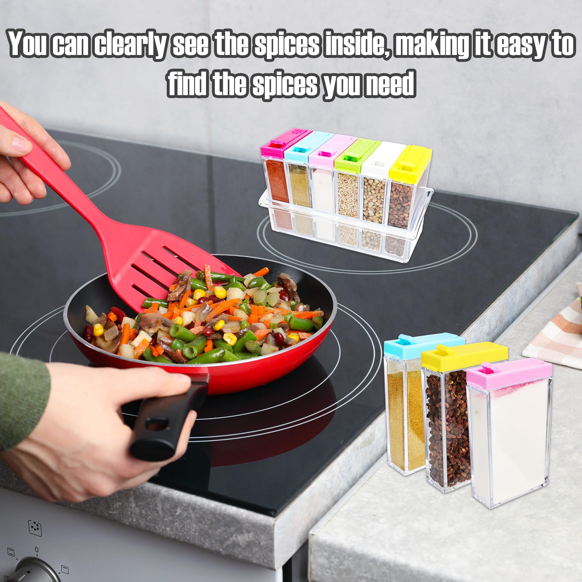 Two seasoning sets totaling 12 jars with color coded lids