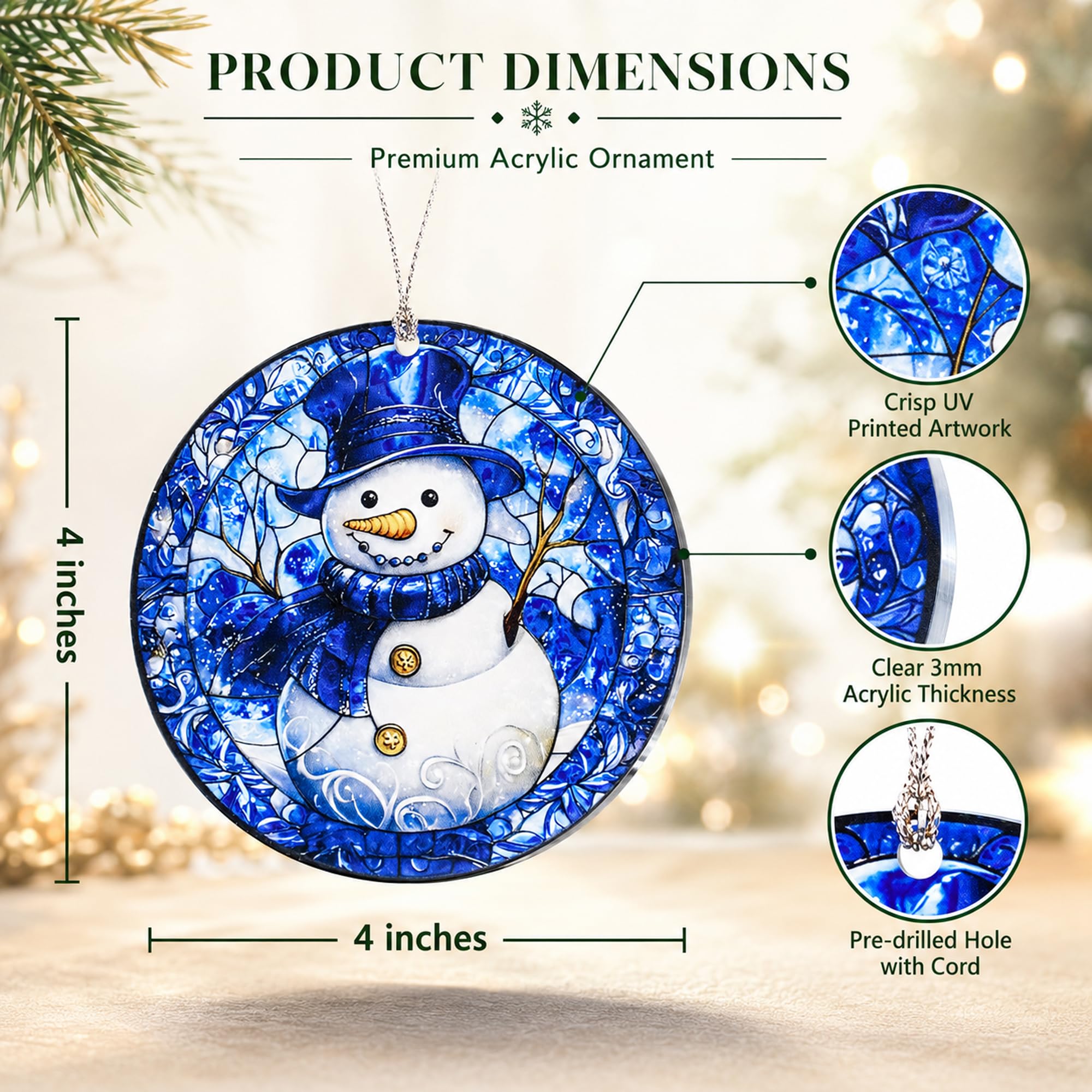 Durable acrylic snowman ornament for year-round decor