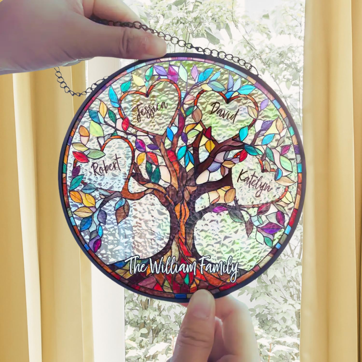 Tree of life family ornament in stained glass