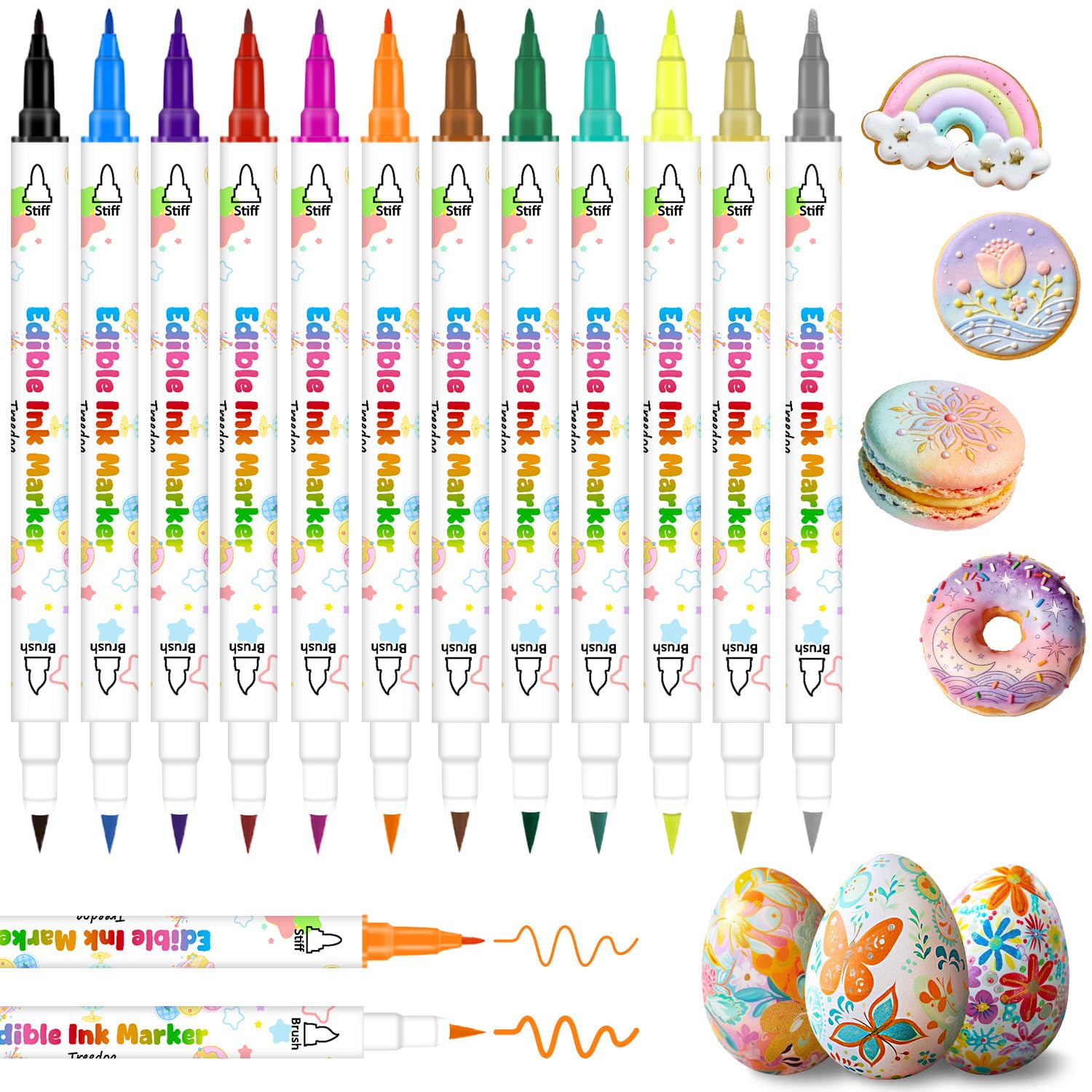 Treedoa food coloring marker pens set with 12 edible colors