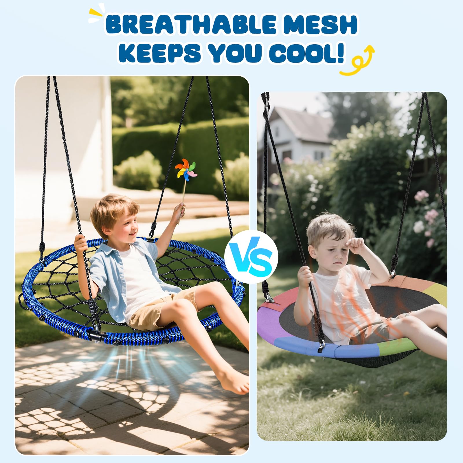 Blue Trekassy spider web saucer swing with straps included for easy setup
