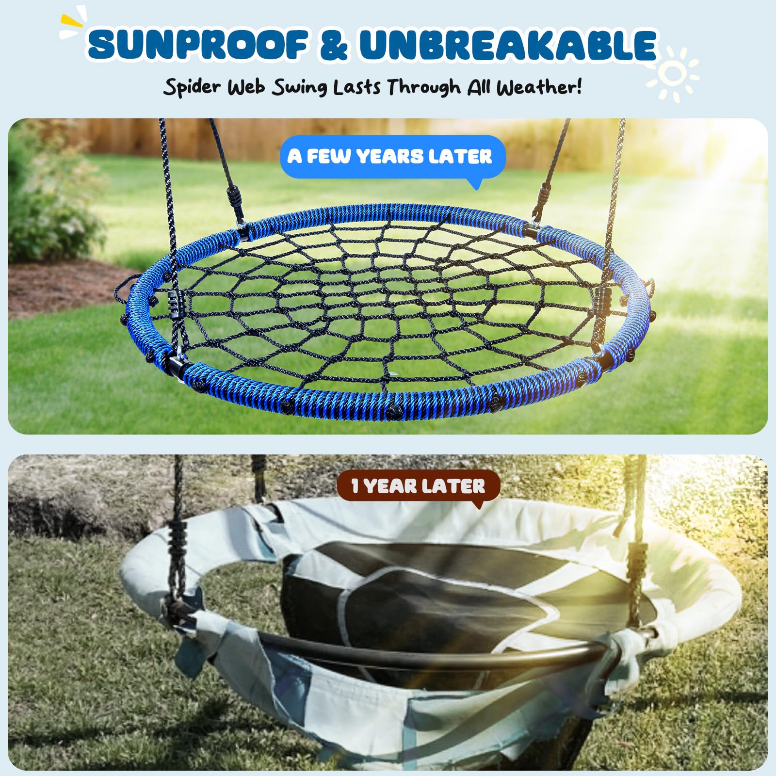 Trekassy round rope swing with metal rings for secure fastening
