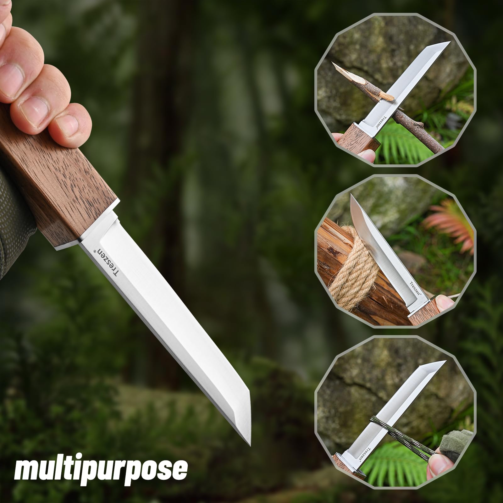 treszen ergonomic solid wood handle twin knives