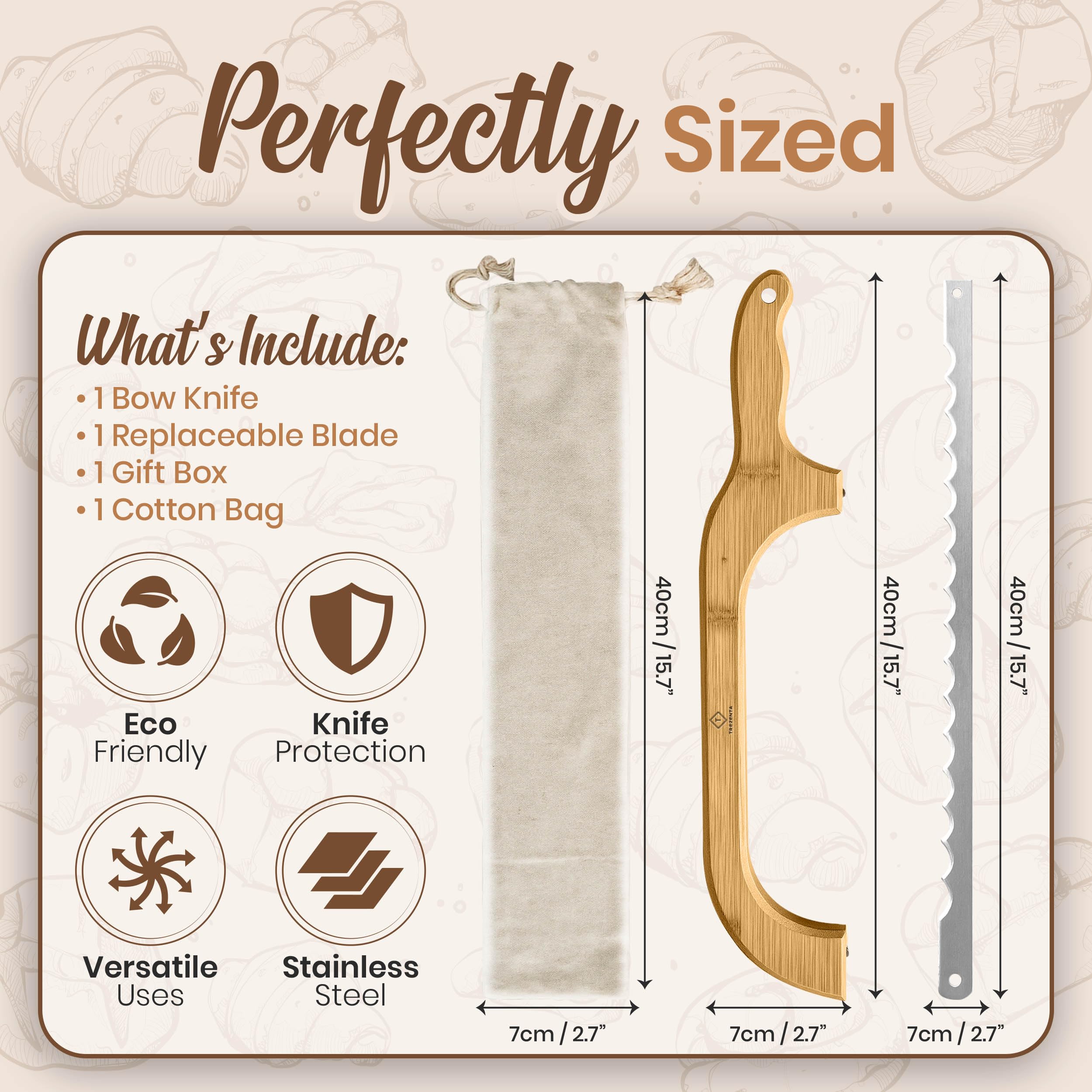 Gift box included with TREZENTA wooden bread bow knife