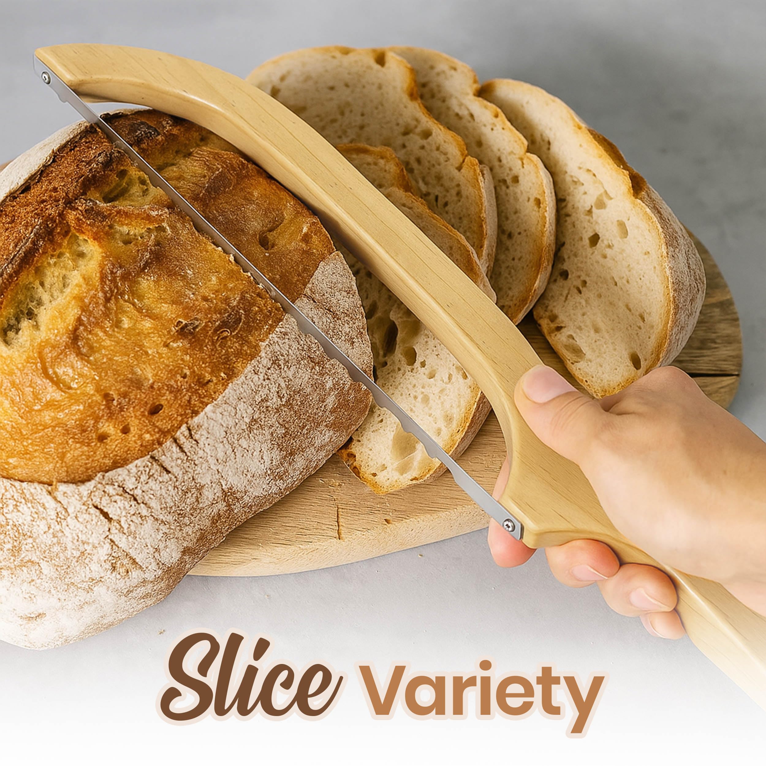 Ergonomic Acacia wood handle on TREZENTA bread knife