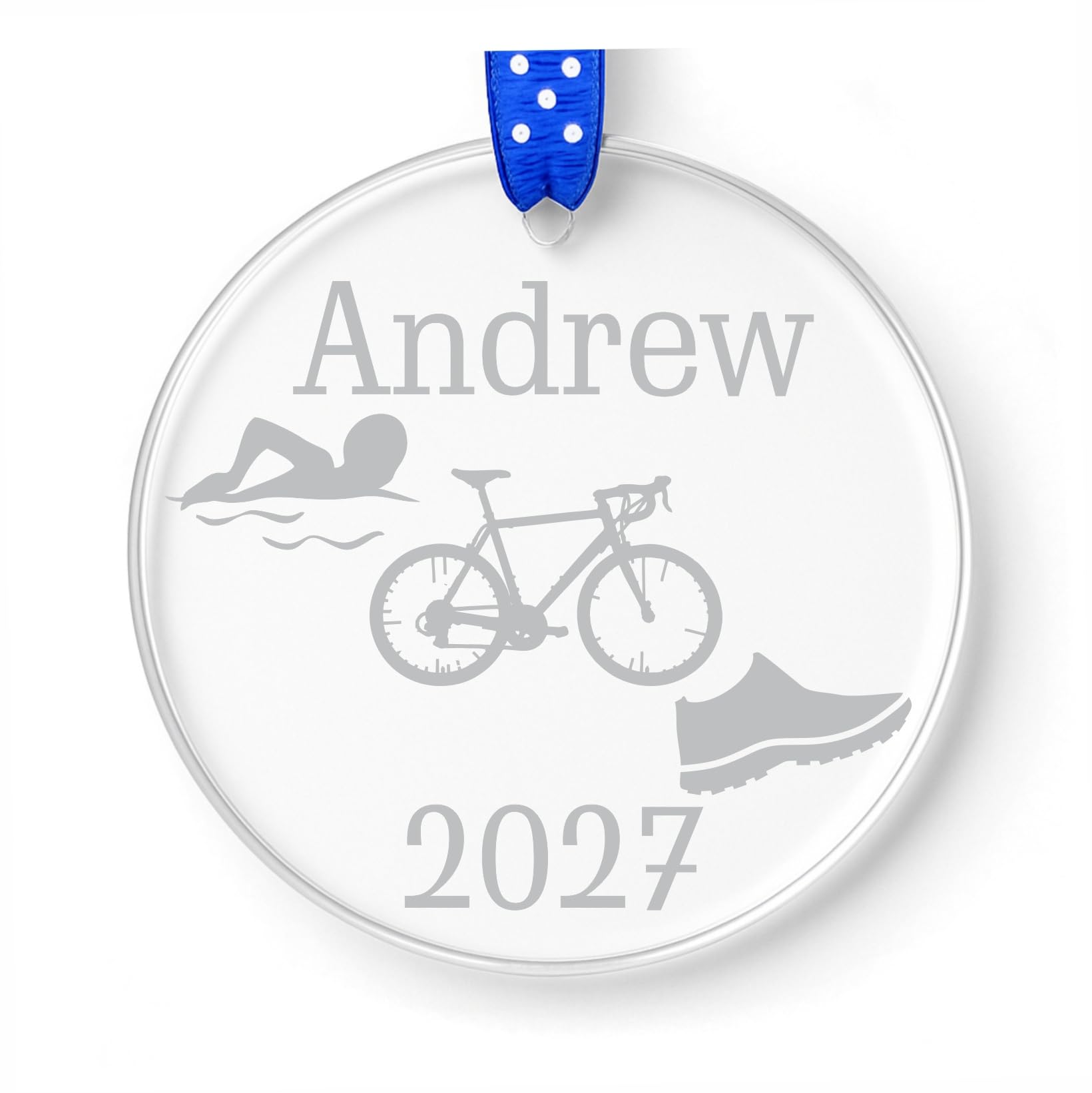 Triathlon Ornament clear acrylic 3 inch diameter product image