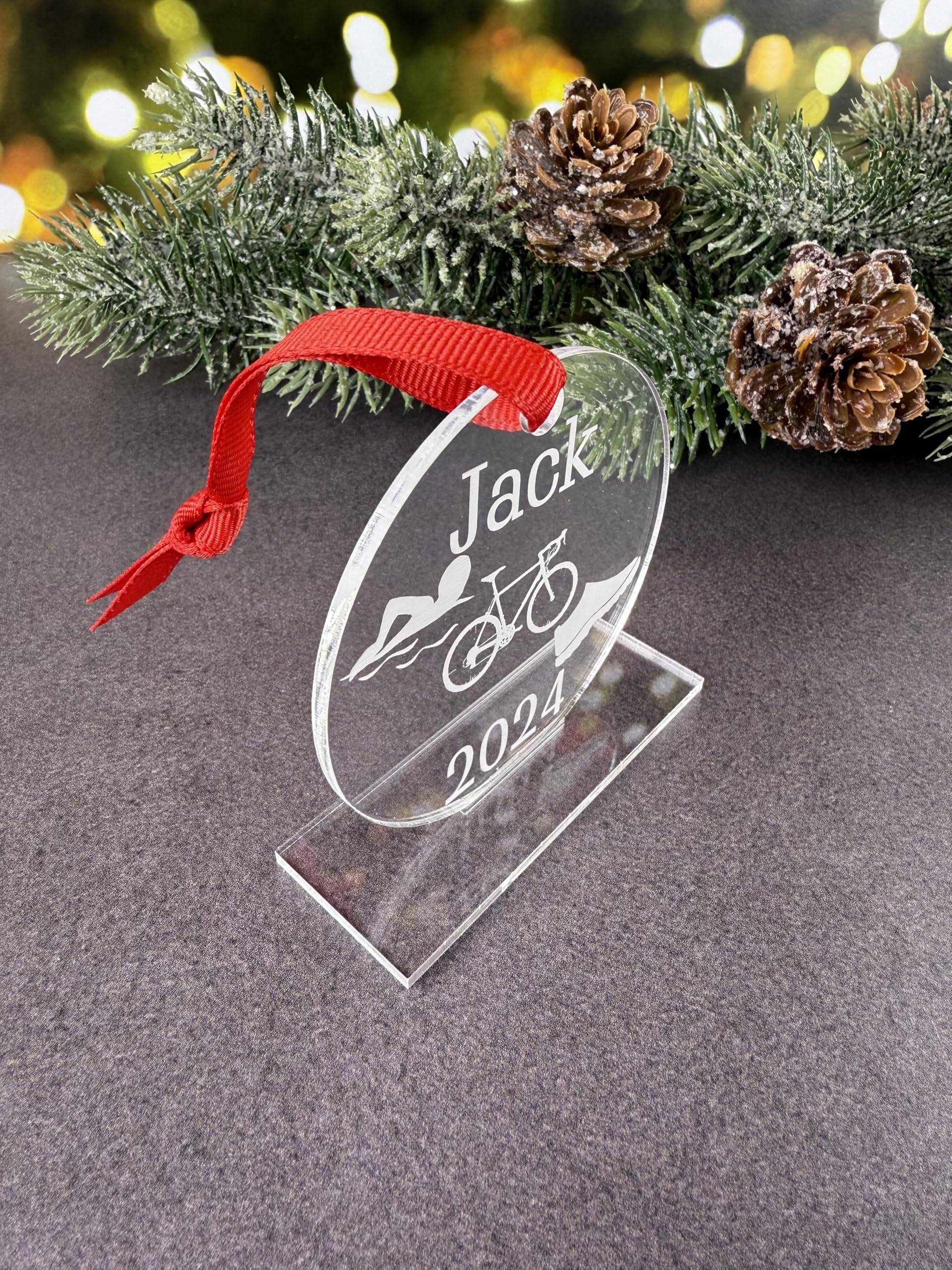 Triathlon Ornament display ready keepsake image