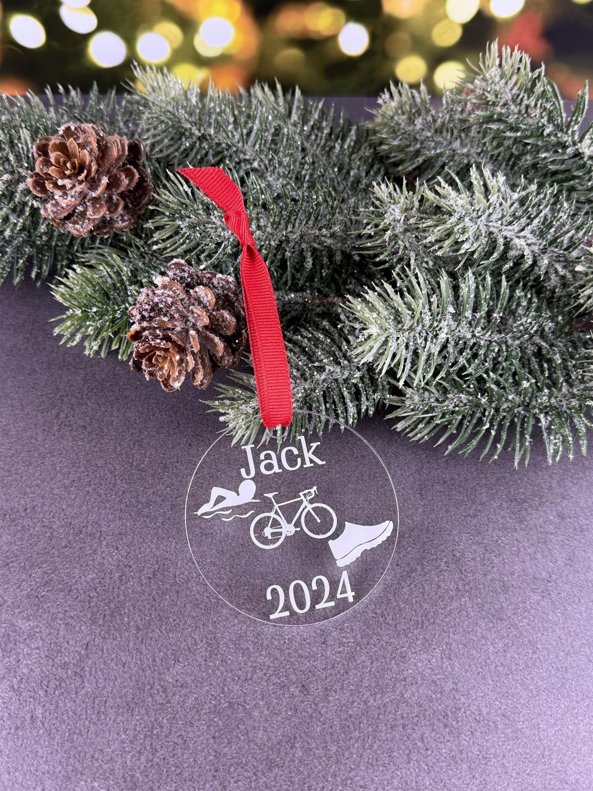Triathlon Ornament custom cut clear acrylic image