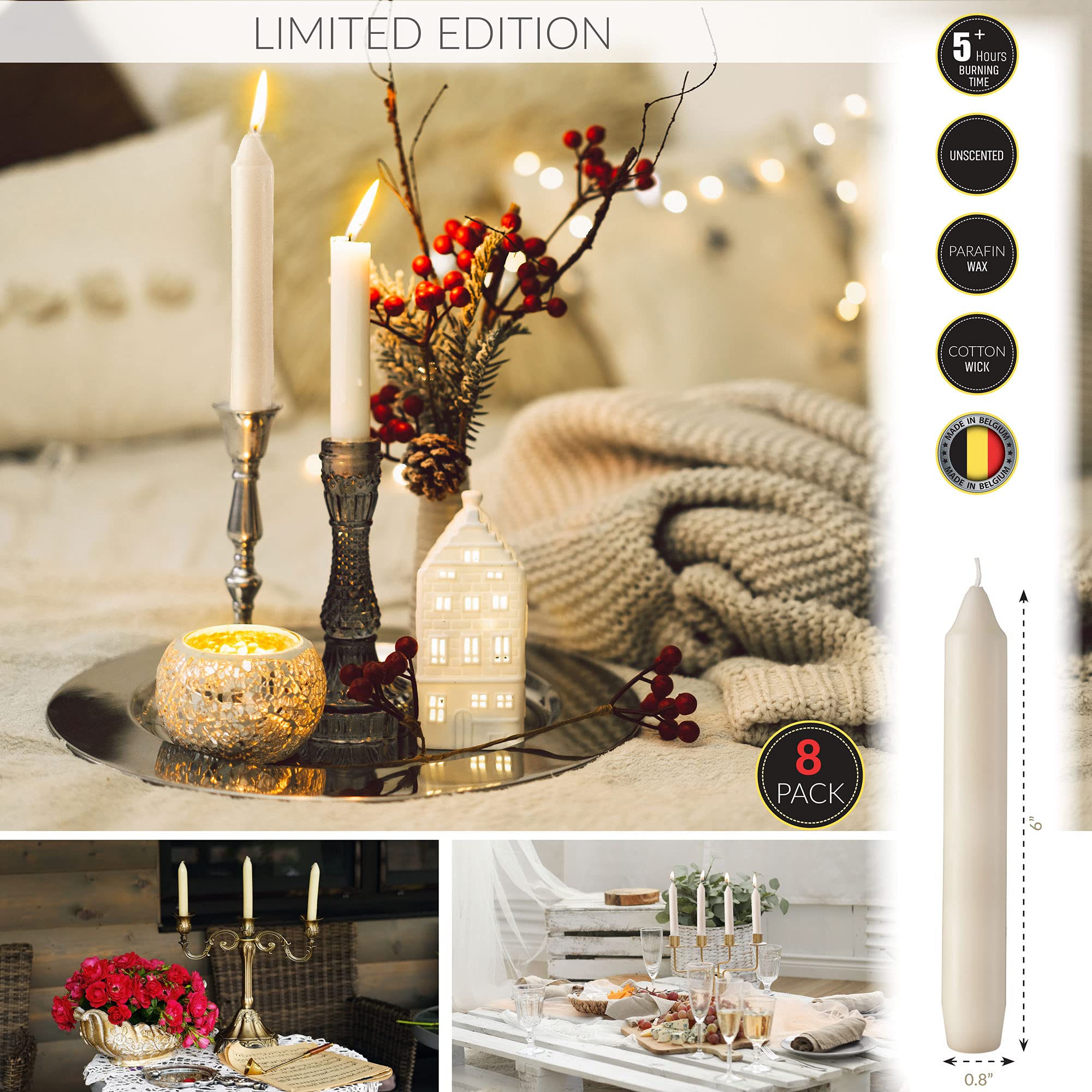 Ivory 6 inch Tribello Taper Candles