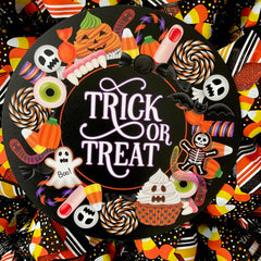 Trick or Treat Halloween Candy Wreath 28 inch diameter display