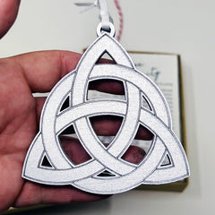 Laser cut 1/4 inch MDF Trinity Knot ornament silver finish