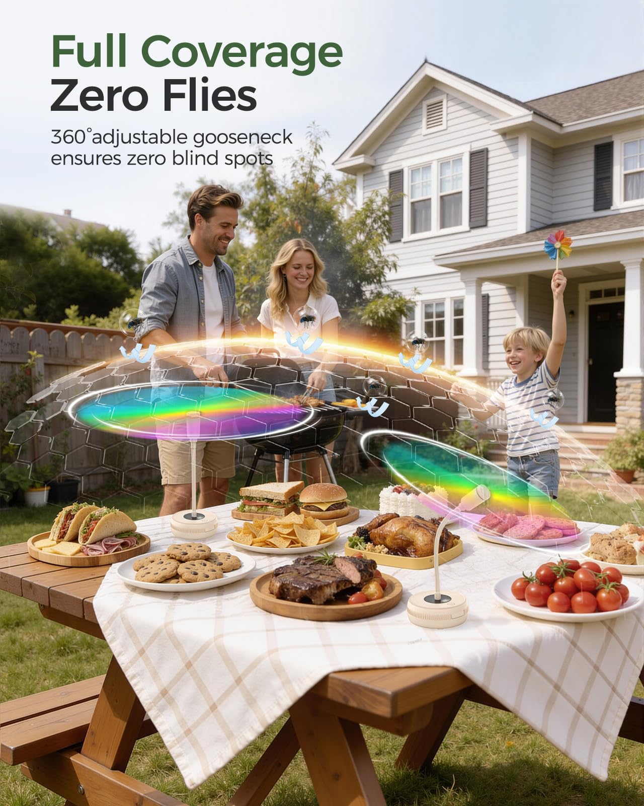 TriPole fly fan with 360° gooseneck for flexible positioning