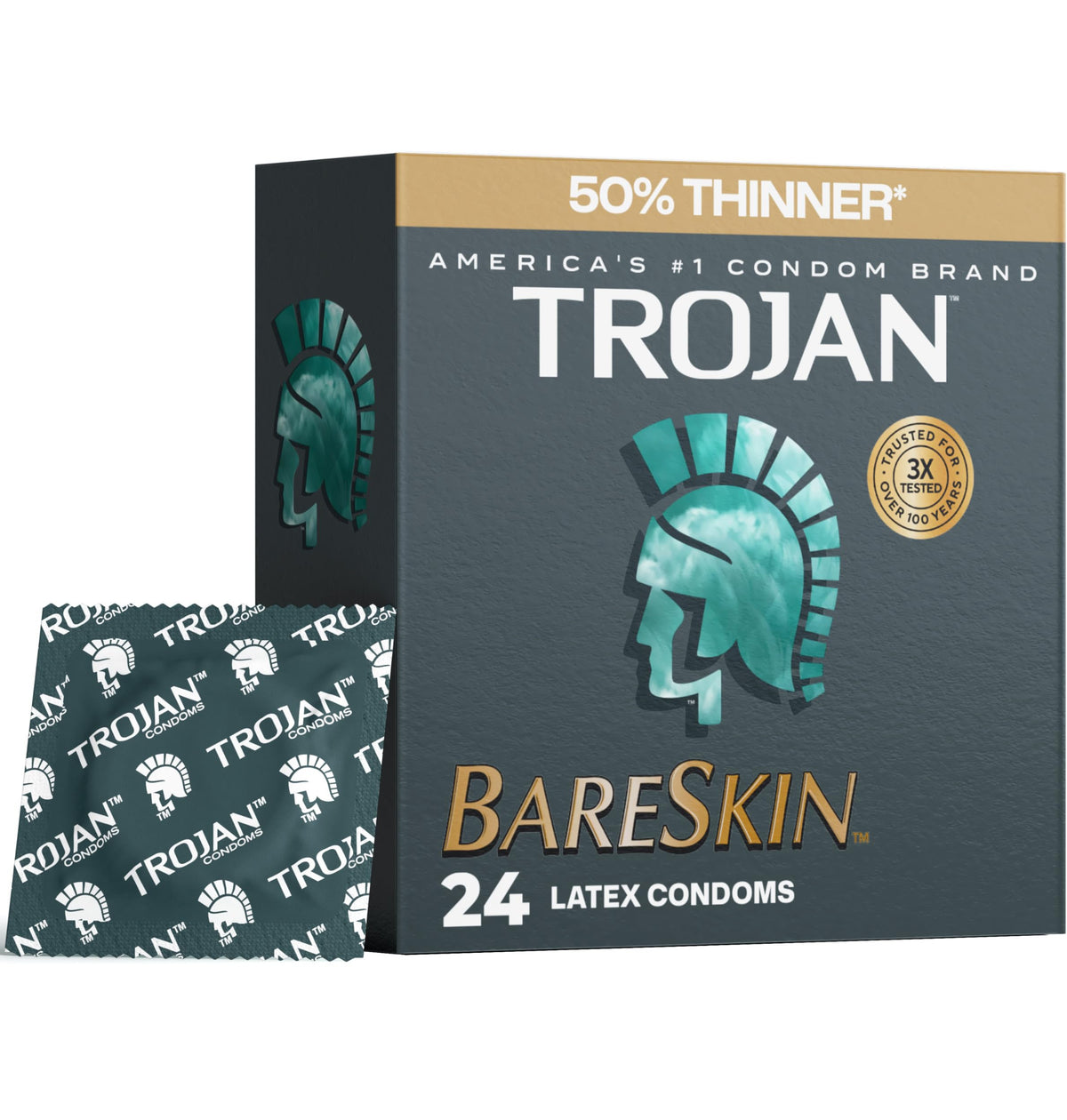 Trojan Bareskin condoms product packaging