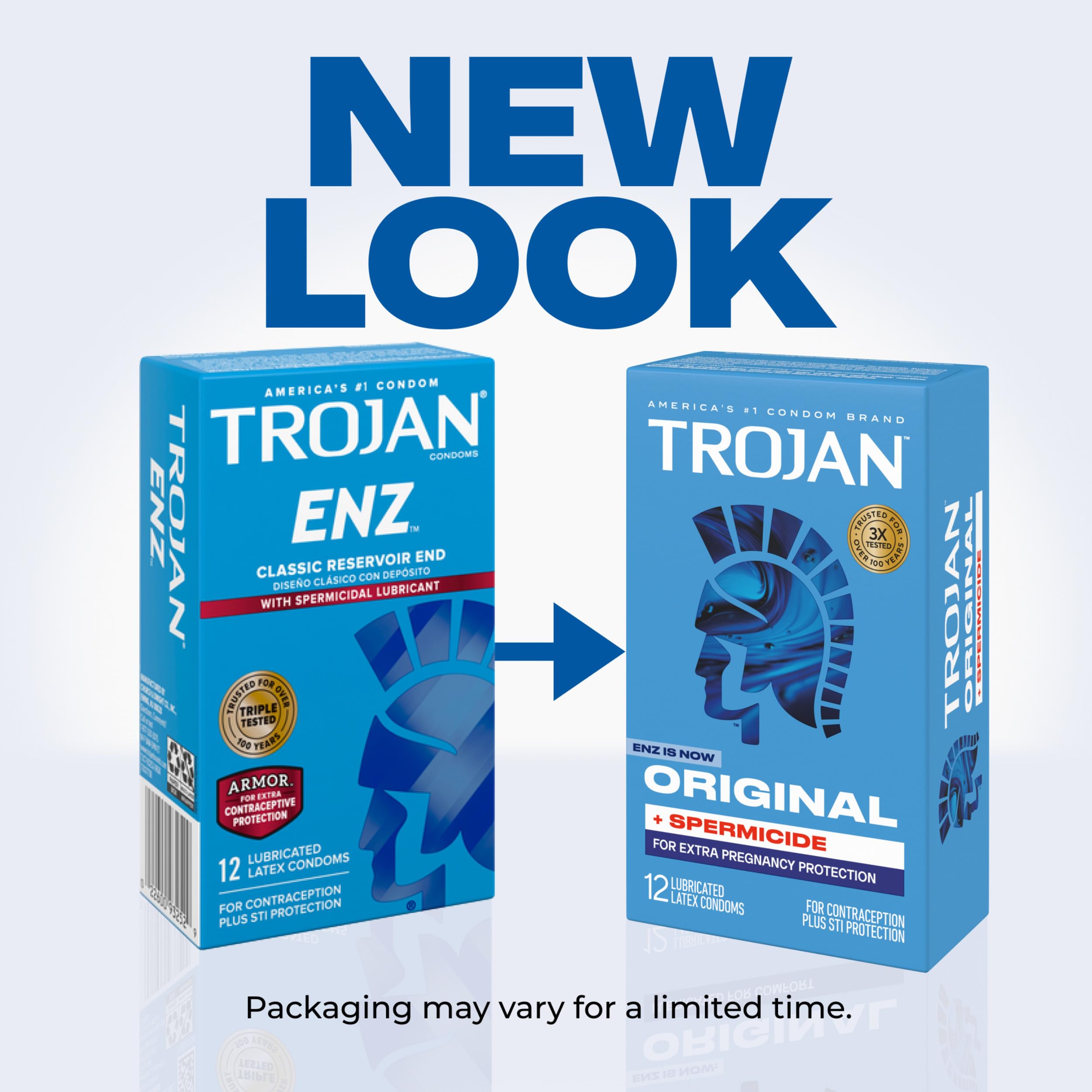 TROJAN ENZ Spermicidal Condoms packaging with spermicide