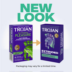 Trojan Extended Pleasure condoms latex product label