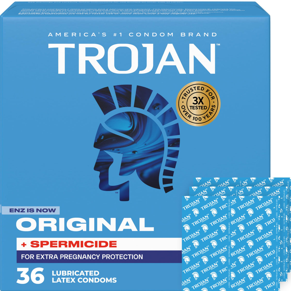 Trojan Original Plus Spermicide Latex Lubricated Condoms for Men 36 count box