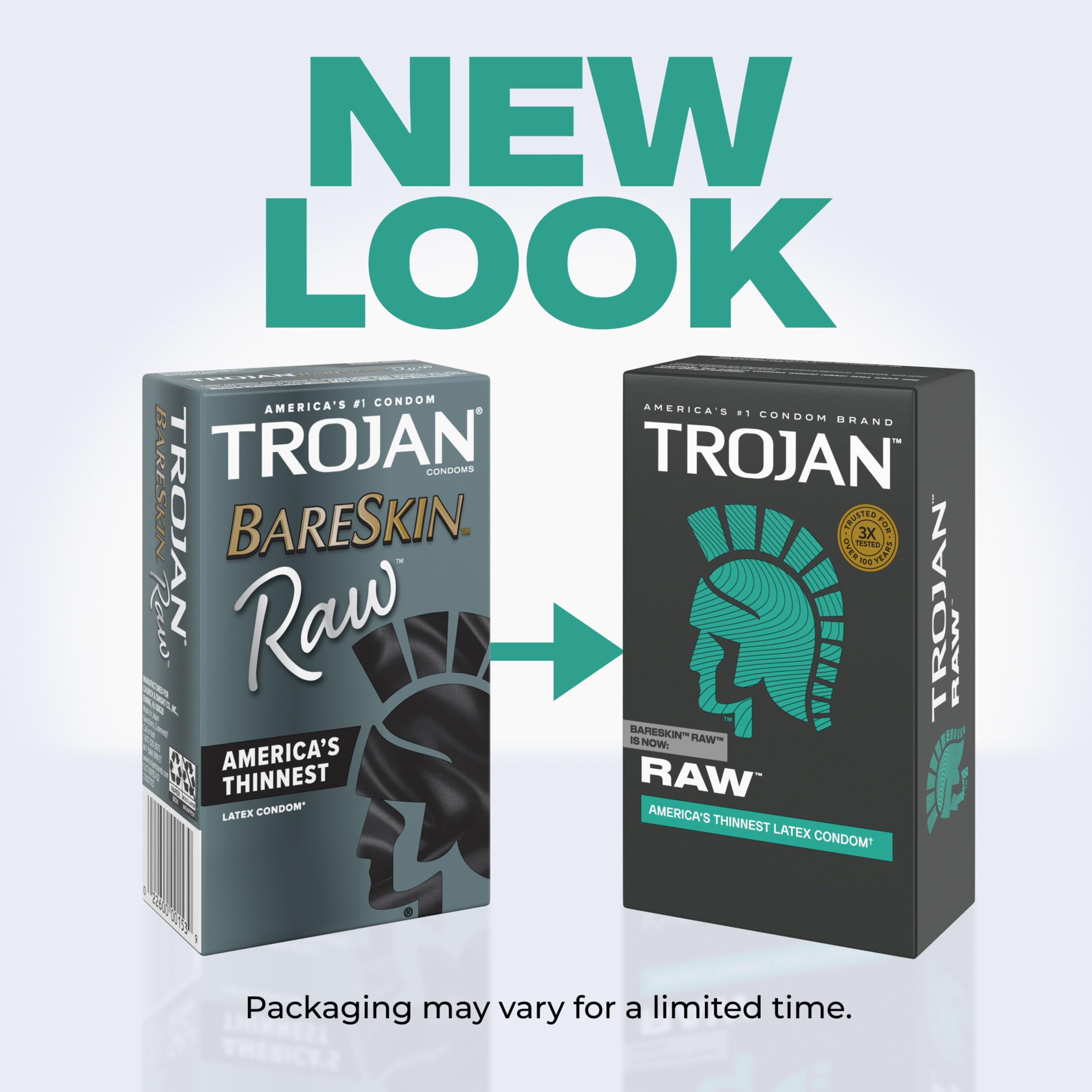 Trojan Raw latex condoms product label