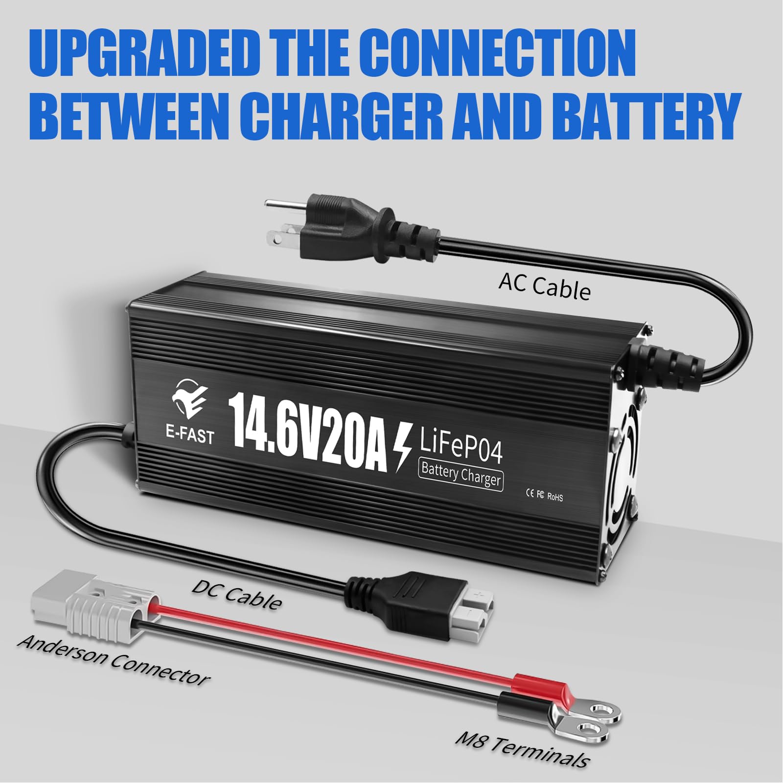 Trolling motor LiFePO4 charger with universal input 100–240V
