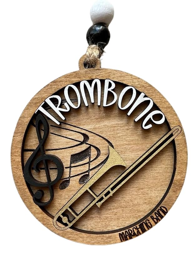 Trombone marching band Christmas tree ornament front view